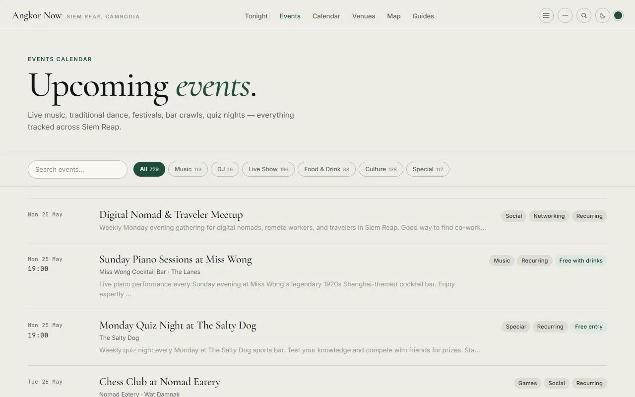 Events listing