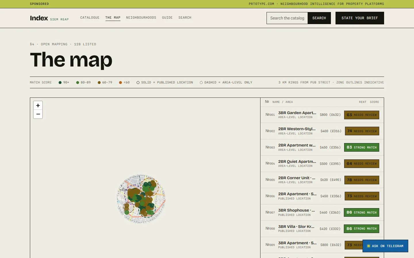 The map with radius spotlight